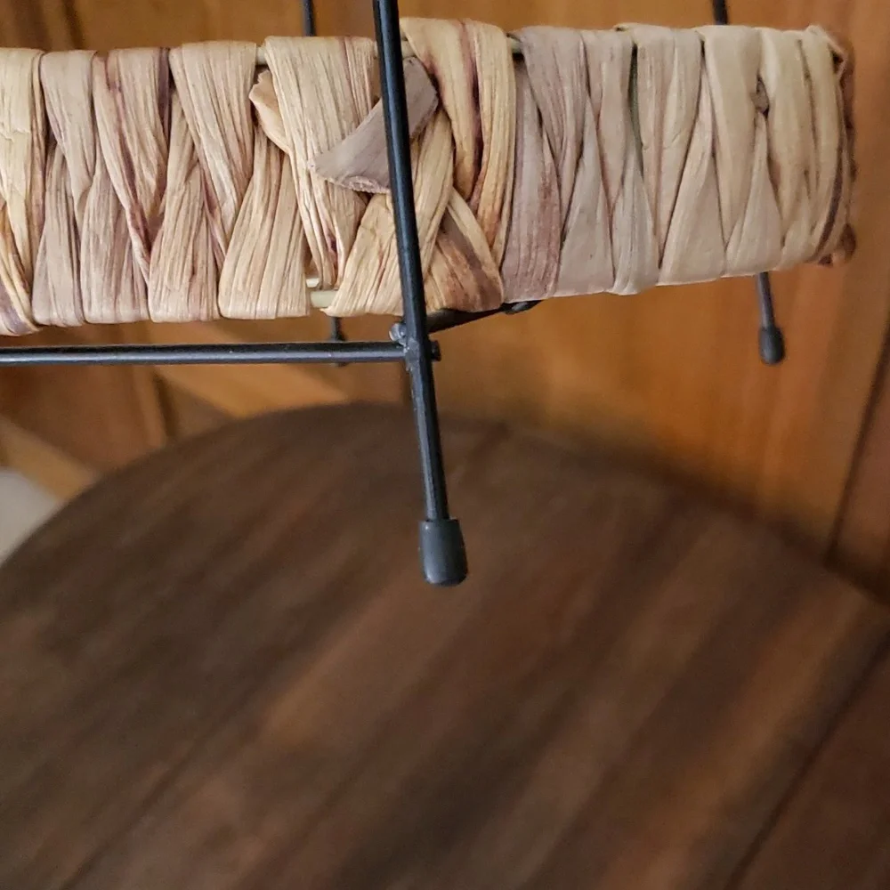 Tiered Woven Rattan Metal Tray Stand